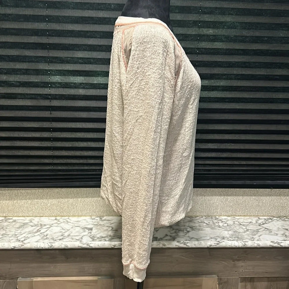 Gibson‎ Women’s Tan w Orange Stitching LS Lightweight Chiffon Accents Top Large - Picture 6 of 11